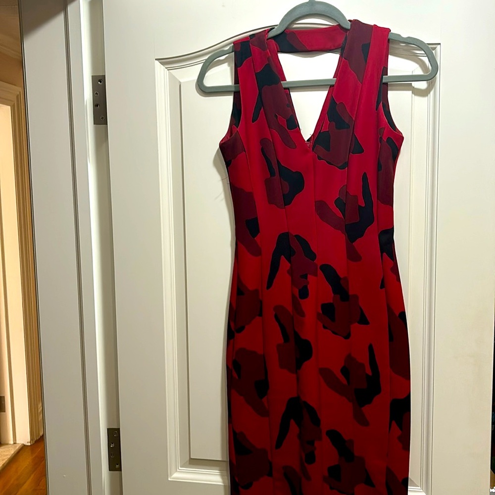 H&M red black camo dress size 2
